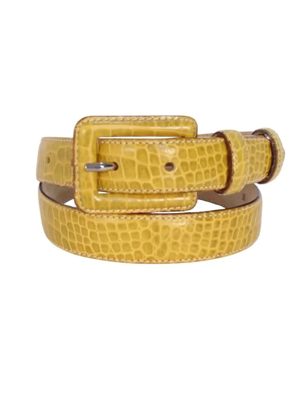 ANN TAYLOR Mustard Yellow Croc-Embossed Leather Belt Women's M - Made in ITALY - Picture 5 of 5